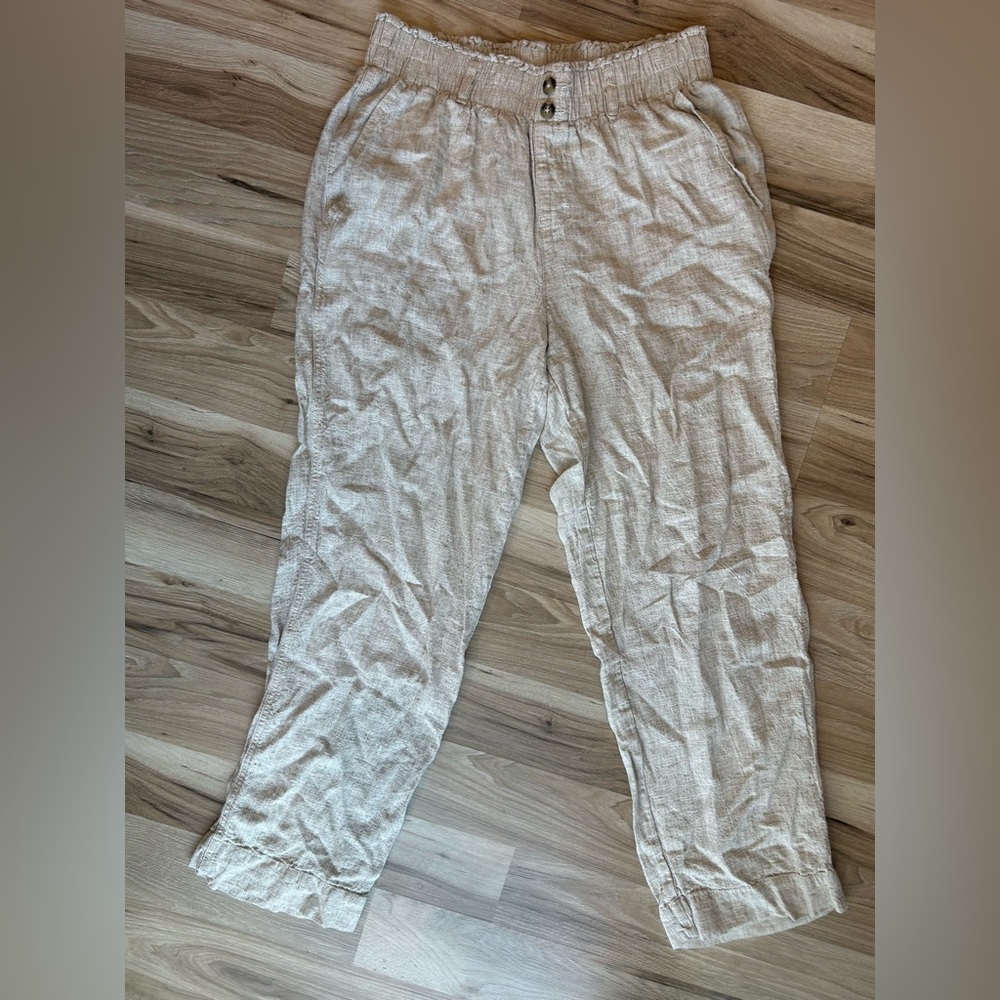 BRIGGS Women’s Pants Medium Natural Linen Blend High Waist Straight Leg